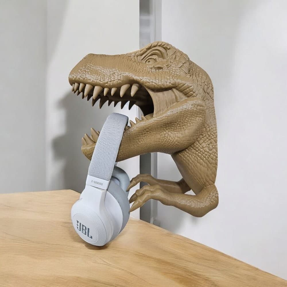 Suporte de parede cabeça Dinossauro Rex para fone, toalhas Marrom