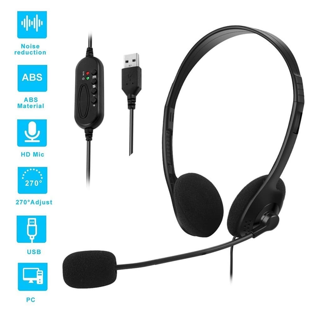 Fone De Ouvido USB Com Microfone Cancelamento De Ruído E Controle De Volume Fones Fio Para Call Center Home Offices Duplo