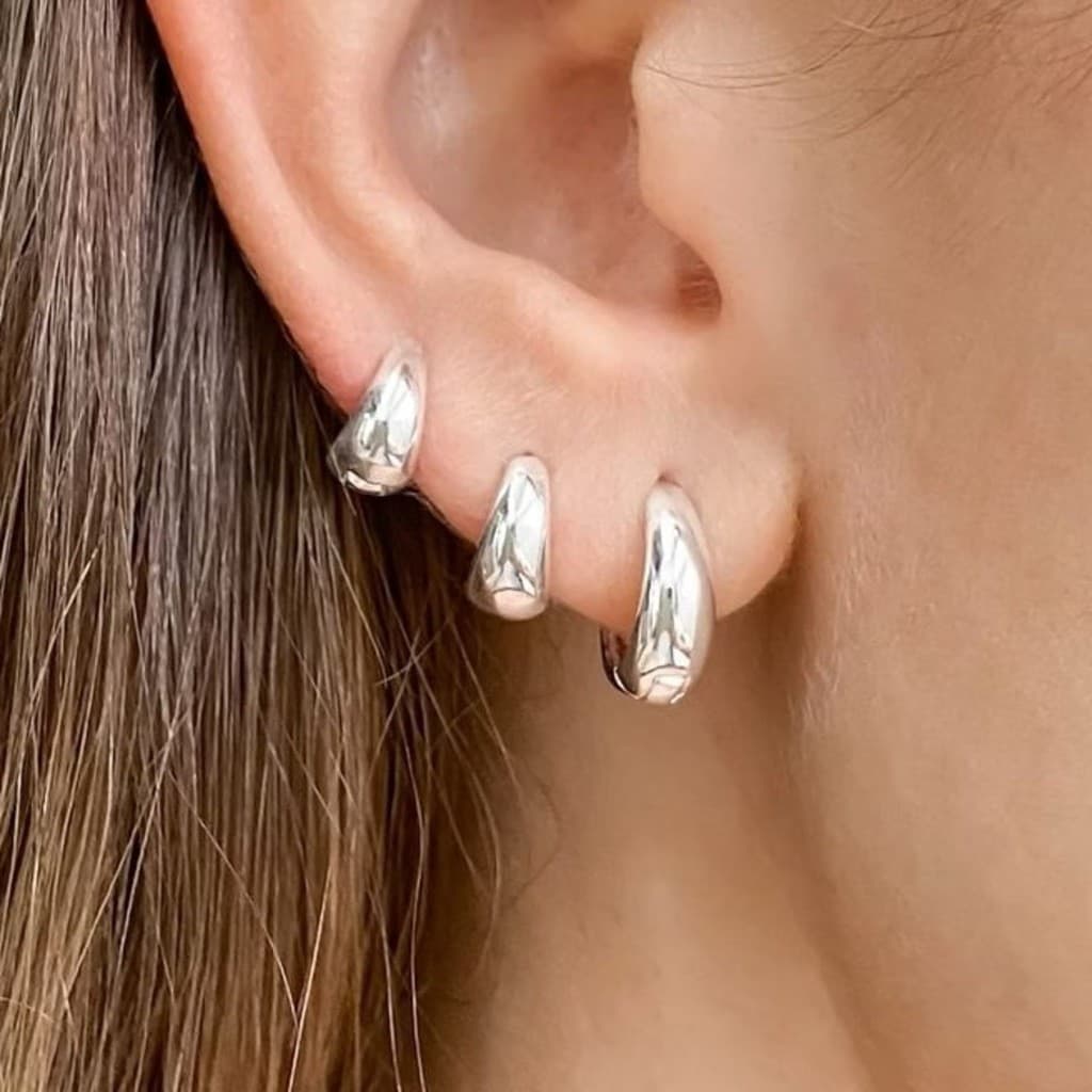 Trio Brinco de Argola Click Lisa Ouro 18K a prata 925 Antialérgico com KIT 3 pares branco