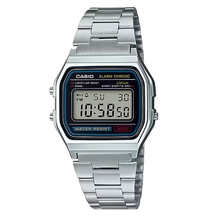 Relógio Unissex Prata Casio Digital  Original A158WA-1DF Relógio de Pulso Feminino Masculino