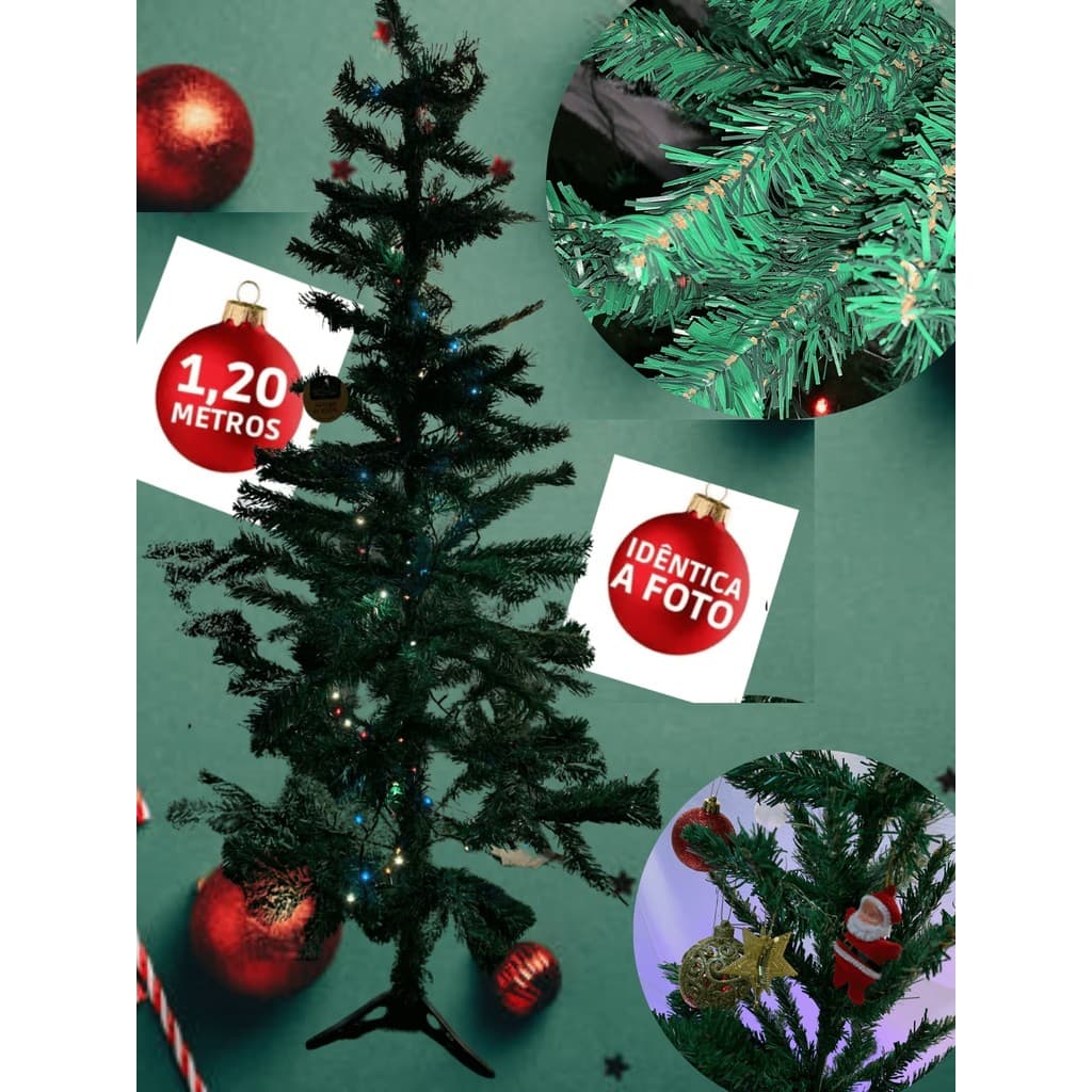 Árvore De Natal Pinheiro Tradicional Verde 120cm + Pisca Pisca Colorido 127V Árvore Natalina Árvore