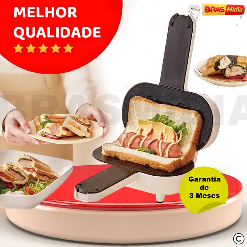 Mini Panela Elétrica Torradeira Sanduicheira Sanduiche Cachorro Quente Burrito Hot Dog Pão Assado