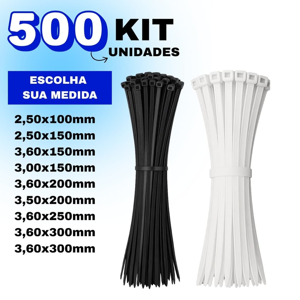 Kit 500 Cintas Plasticas Abraçadeira Nylon Enforca Gato Preto/Branco - Várias Medidas