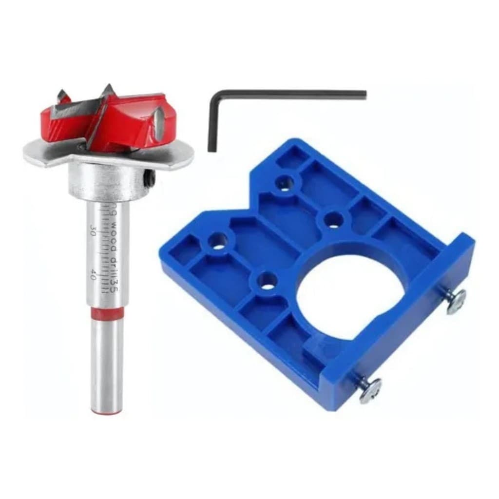 Kit Gabarito Furação Abridor de Buracos Para Dobradiças + Broca Forstner 35mm