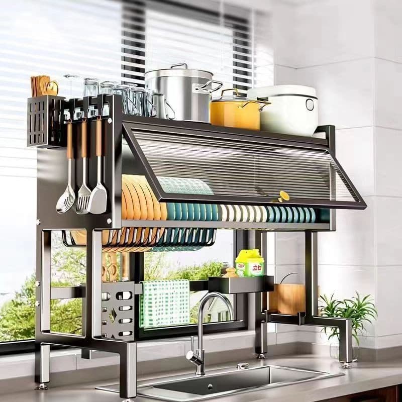 Rack De Pratos Cozinha Suspensa Modula Autosustentavel Escorredor De Louça Organizador Estante Asfalto Duplo Cor Preto