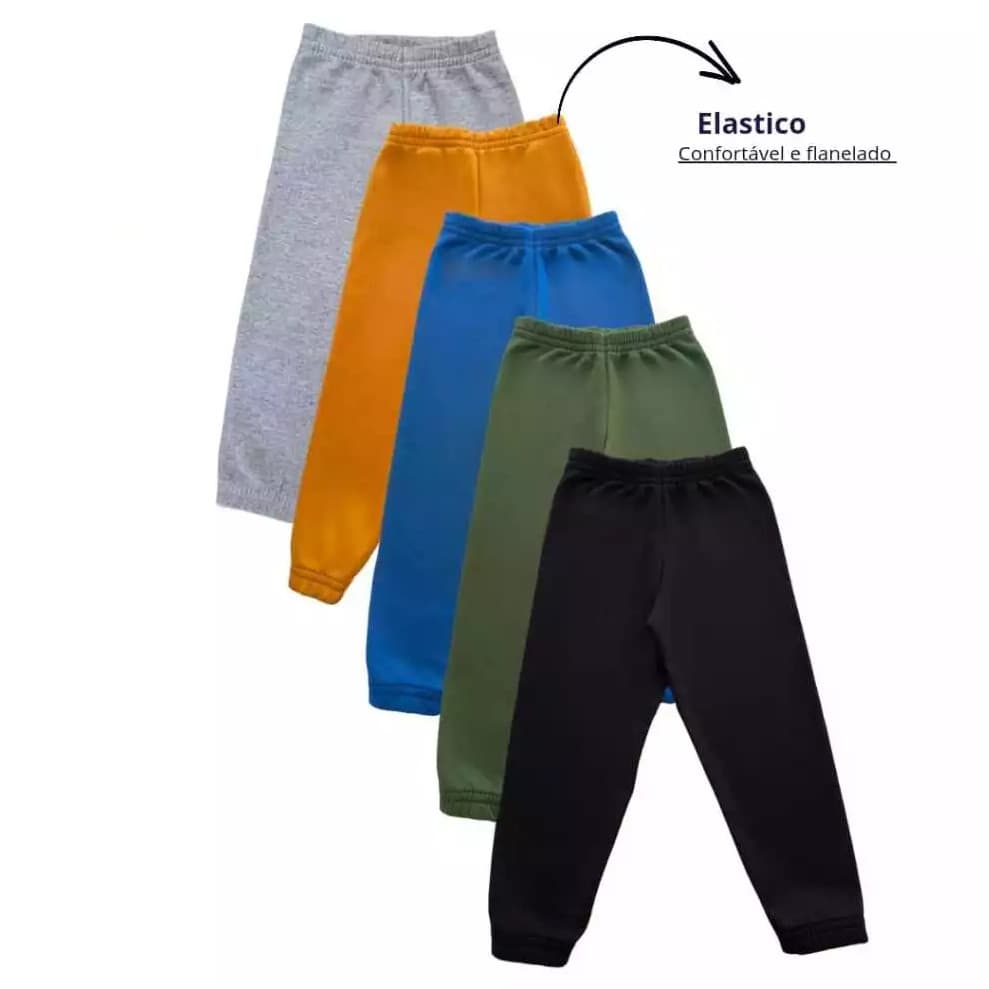 Calça Infantil de Moletom Flanelada e Forrada Unissex Kit 3 Peças
