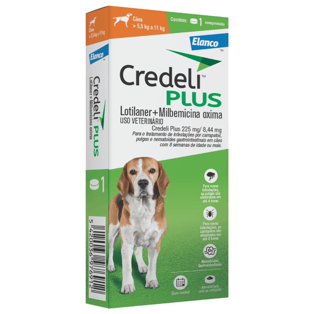 ANTIPULGAS CREDELI PLUS CÃES 225 / 8,44MG 5,5 A 11KG 1 COMP