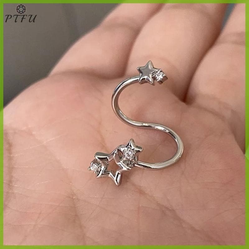 PTFU > 1 Peça Estrela Surround Planeta Espiral Orelha Osso Prego Para Mulheres Nova Moda Cor Prata Brincos Acessórios No