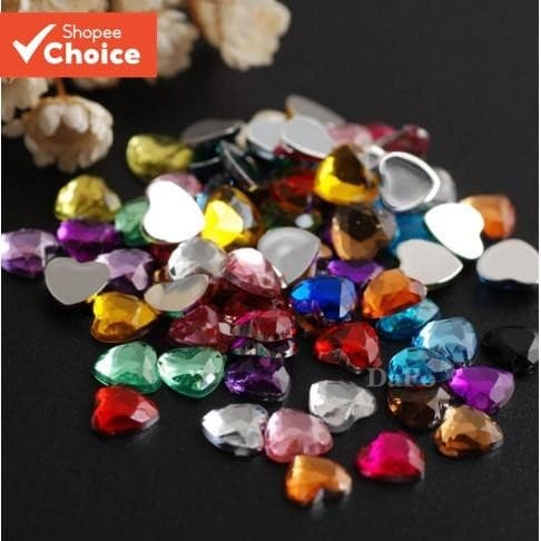 6mm 100Pcs Acrílico Coração Cristal Diamante 17 Cor Brilhante DIY Acessórios de Unhas Decorativo