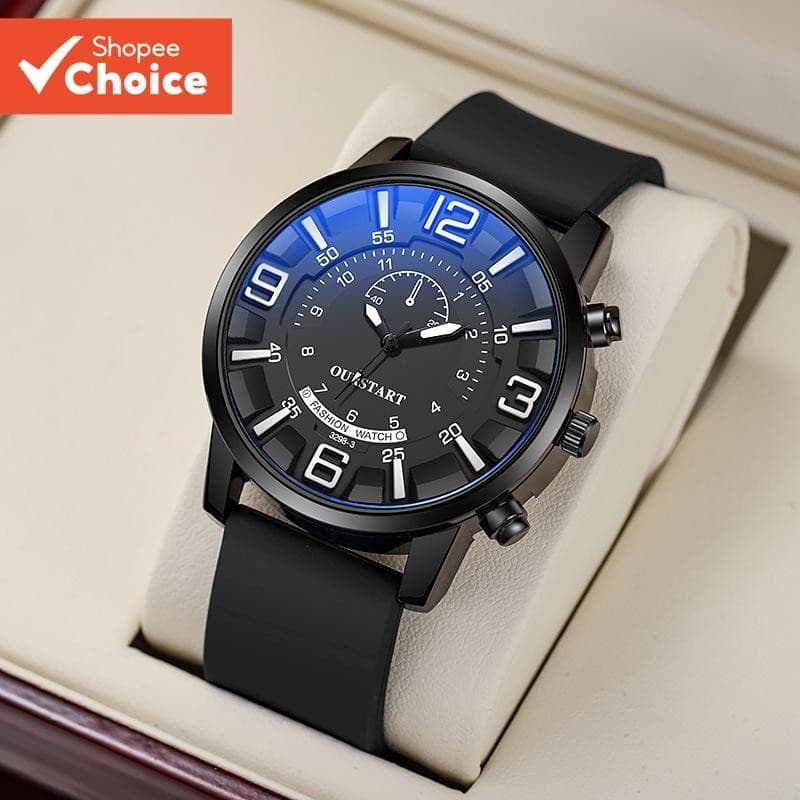 Relógio Masculino Estilo Diamante Jam Besi Lelaki – Mostrador 3D , Vidro Com Filtro De Luz Azul E Pulseira De Silicone E