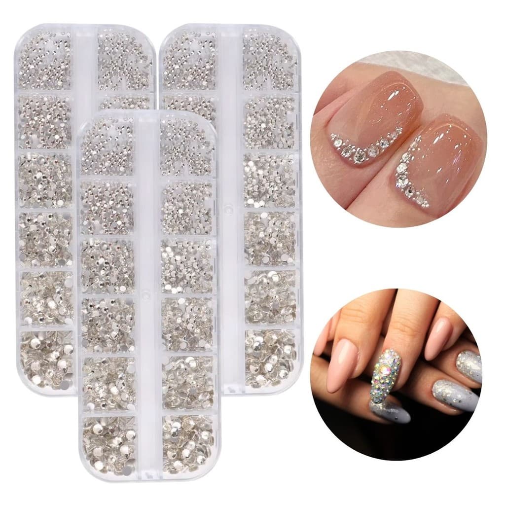 3 Caixinhas de Strass Prata para Unhas Decoradas Brilho e Delicadeza