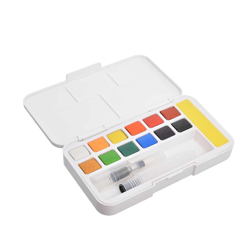 Conjunto de Pintura Aquarela com12 Cores Pincel Reservatório