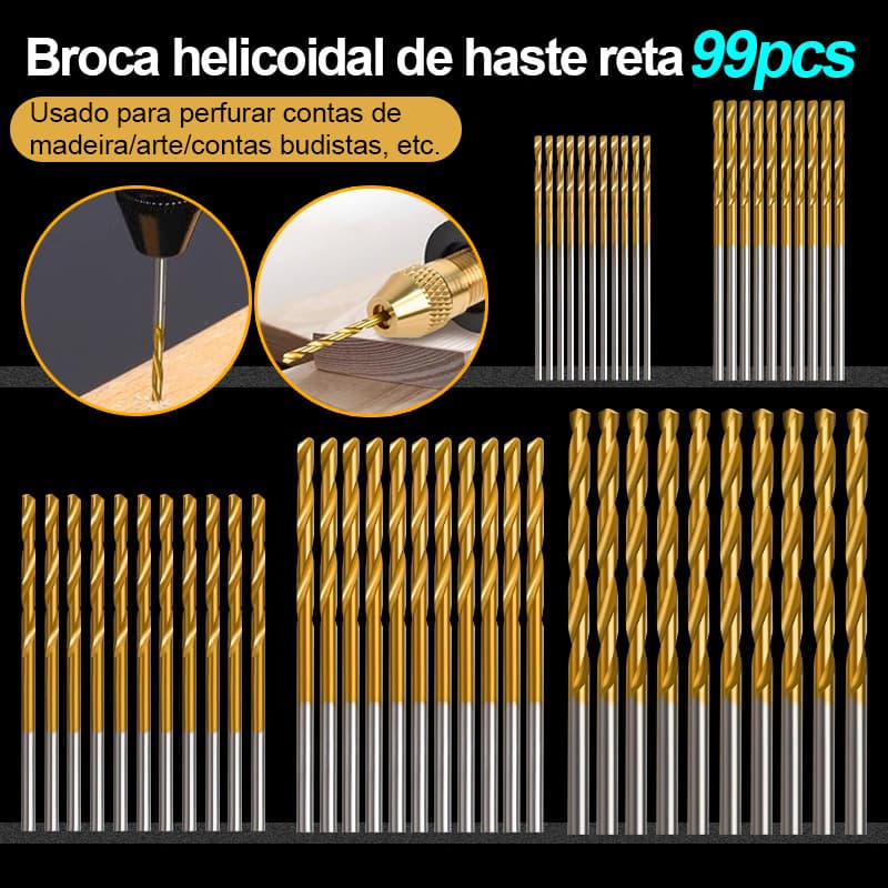 Jogo de brocas 99 peças, jogo de brocas revestidas de titânio, brocas para metal e madeira