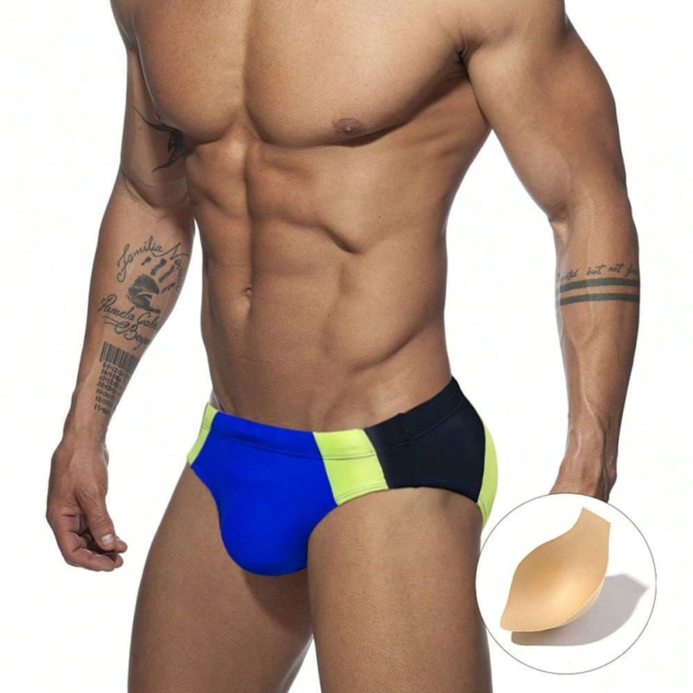 masculina cuecas de natação surf praia maio sungas com bojo  Bloco de cores    Bolso