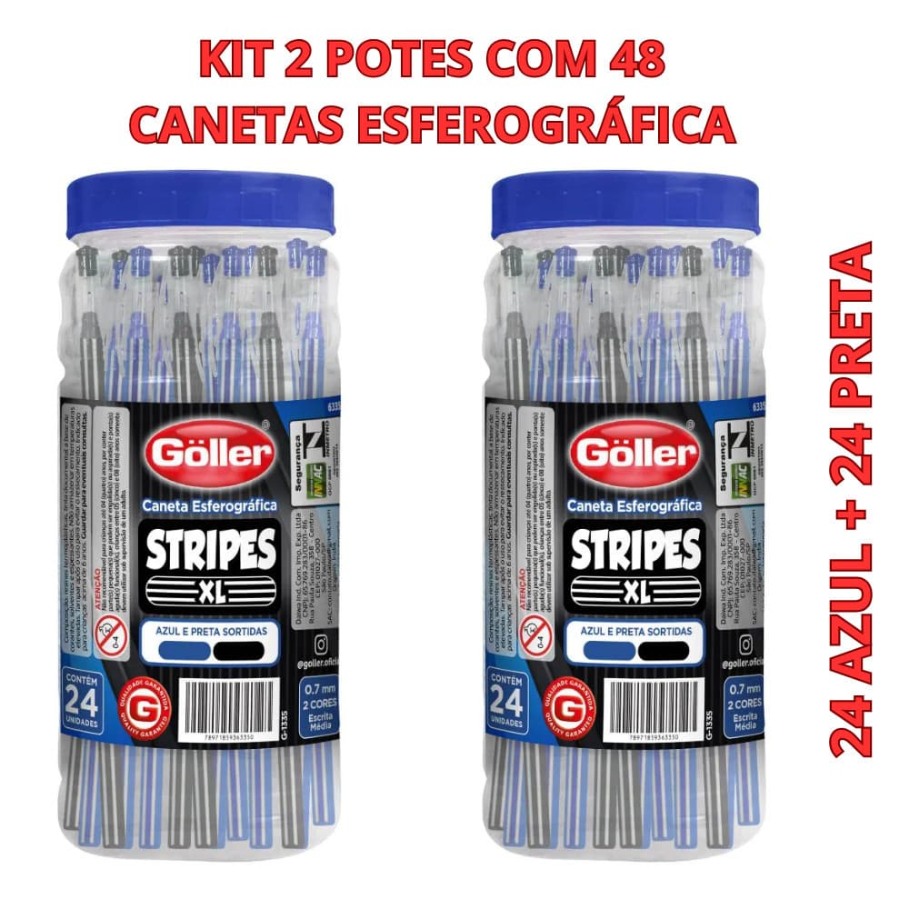 Canetas Esferográfica 0.7 Mm Kit 48 unidades Azul E Preta Sortidas Göller