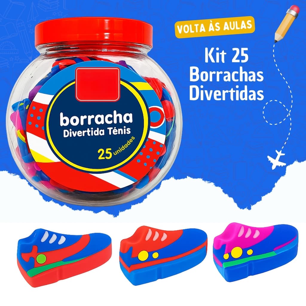 Borracha Mini Tênis Infantil – Kit Com 24 Peças Diversão Coloridas – Brinde Escolar Volta às Aulas