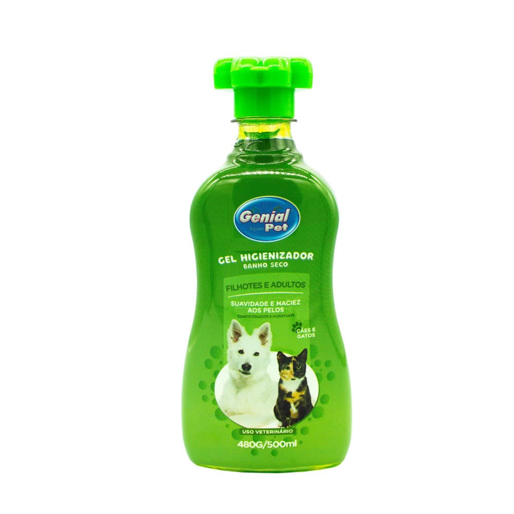 Gel Higienizador Banho Seco p/ Cães e Gatos 500ml Genial Pet