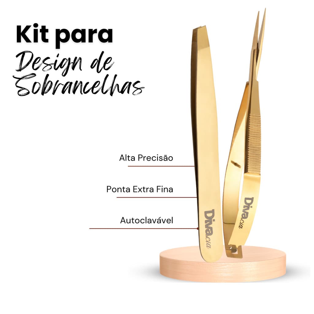 Kit Pinça para Sobrancelha Ponta Chanfrada + Tesoura para Sobrancelhas Autoclavável