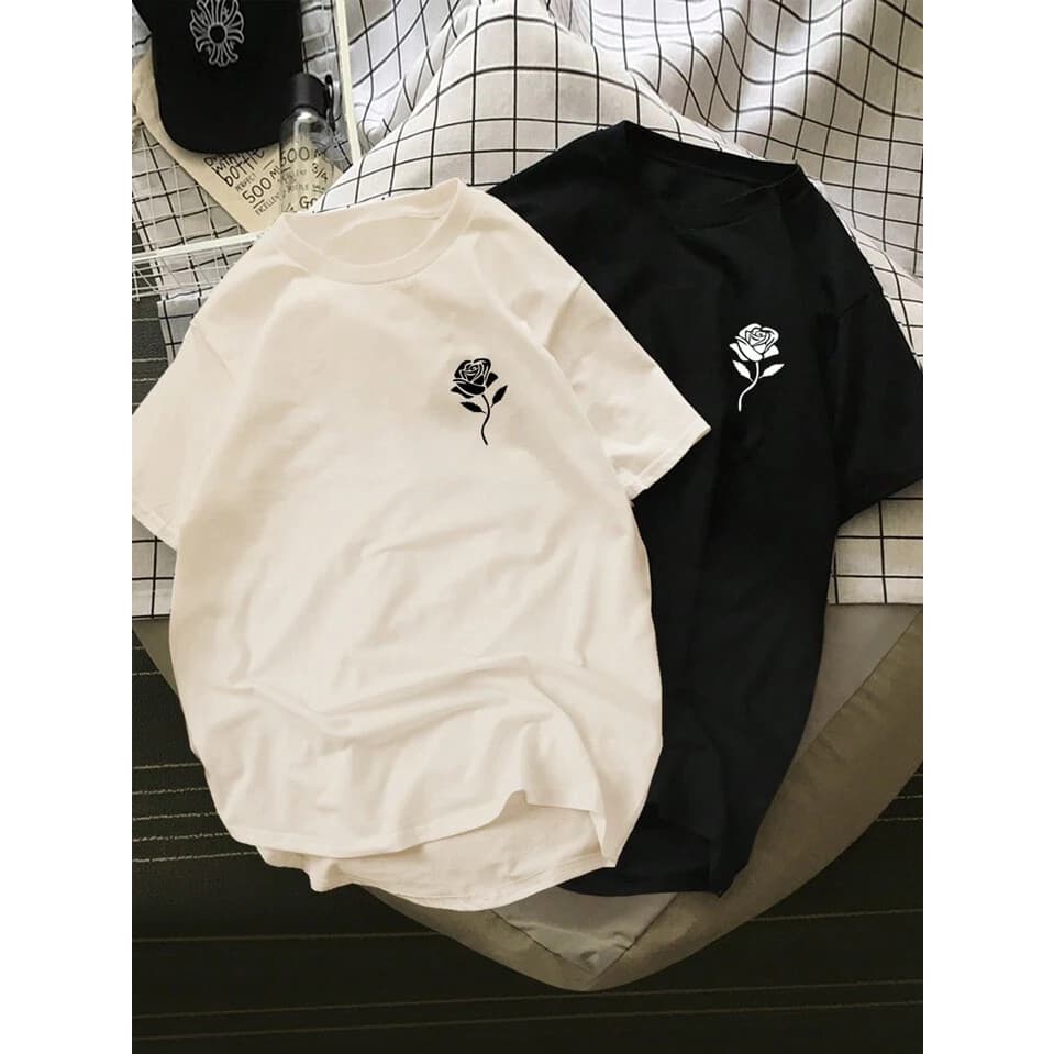 Kit 2 Camiseta Casal Flor Minimalista Delicada Unissex Streetwear Algodão