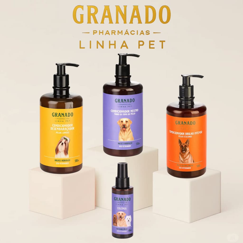 Condicionador Granado Pet Neutro Filhotes Pelos Claros Pelos Escuros Pelos Longos 500ml Colônia Pet Granado 120ml