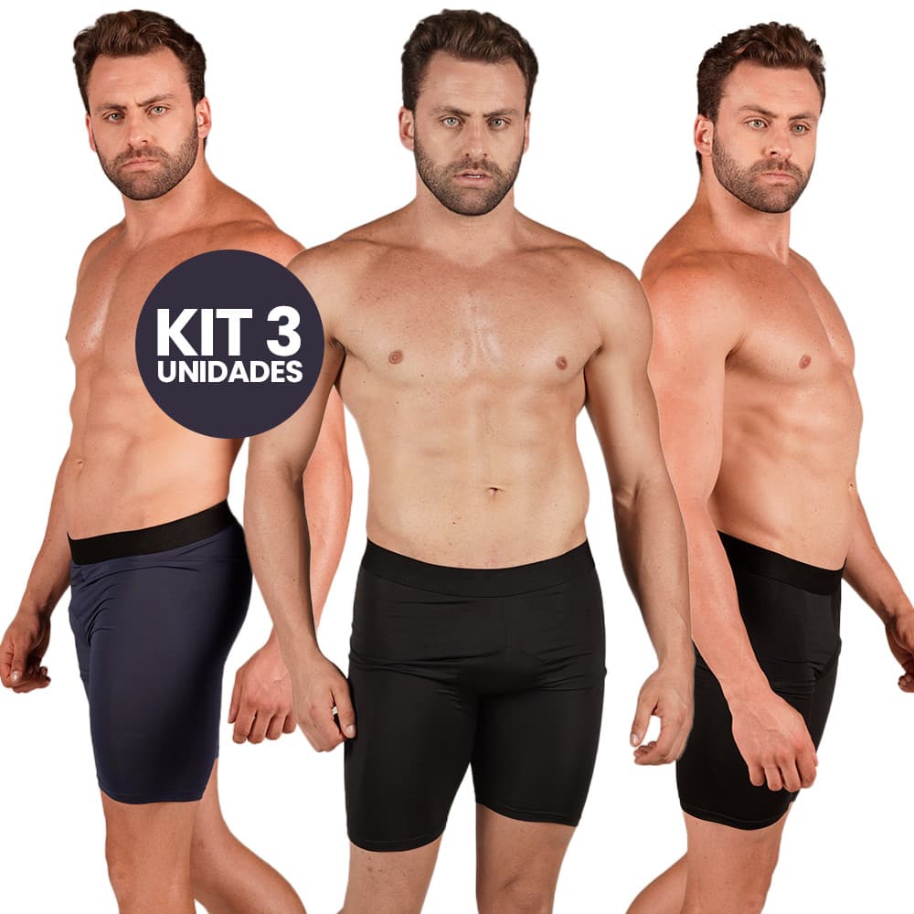 Kit 3 Bermudas Térmicas Masculinas Segunda Pele Fitness Compressão Esportiva CVL
