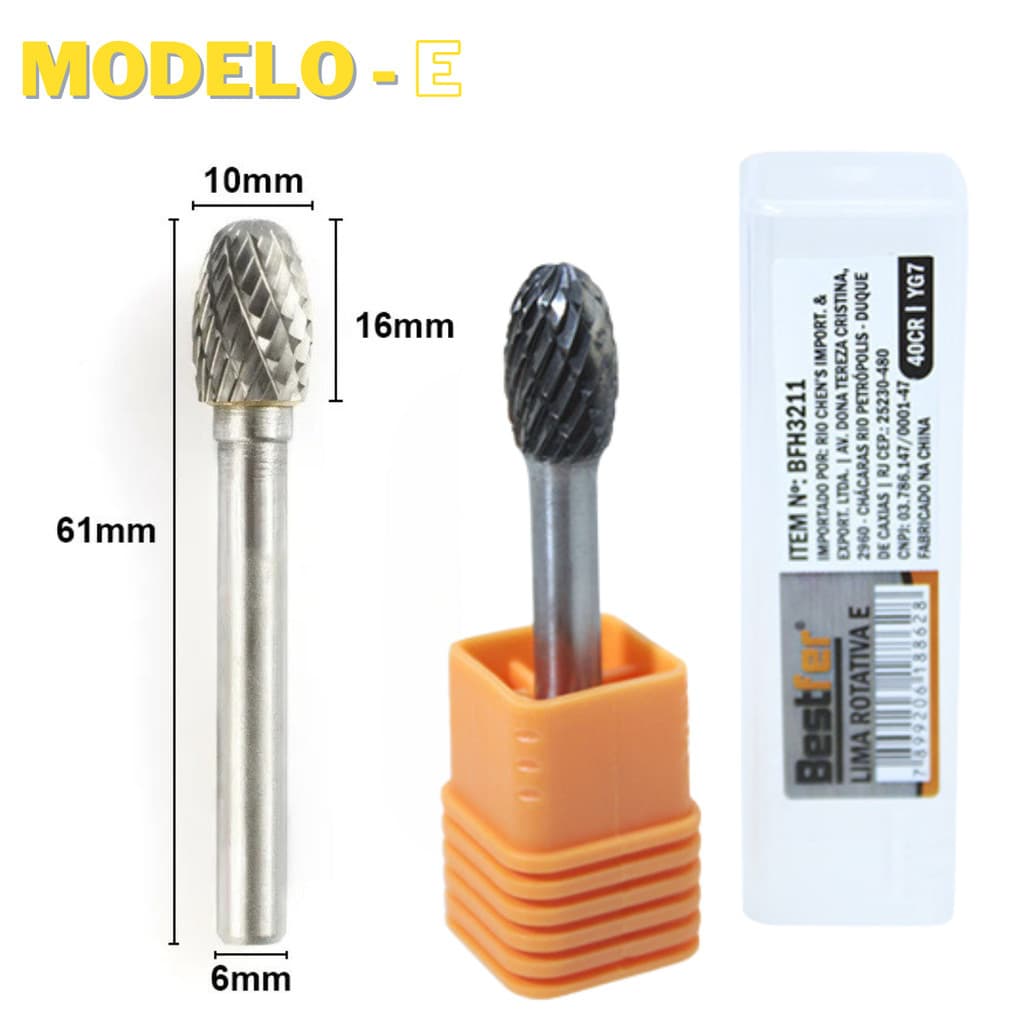 Lima Rotativa 6mm Tungstênio Fresa Metal Duro - Oval