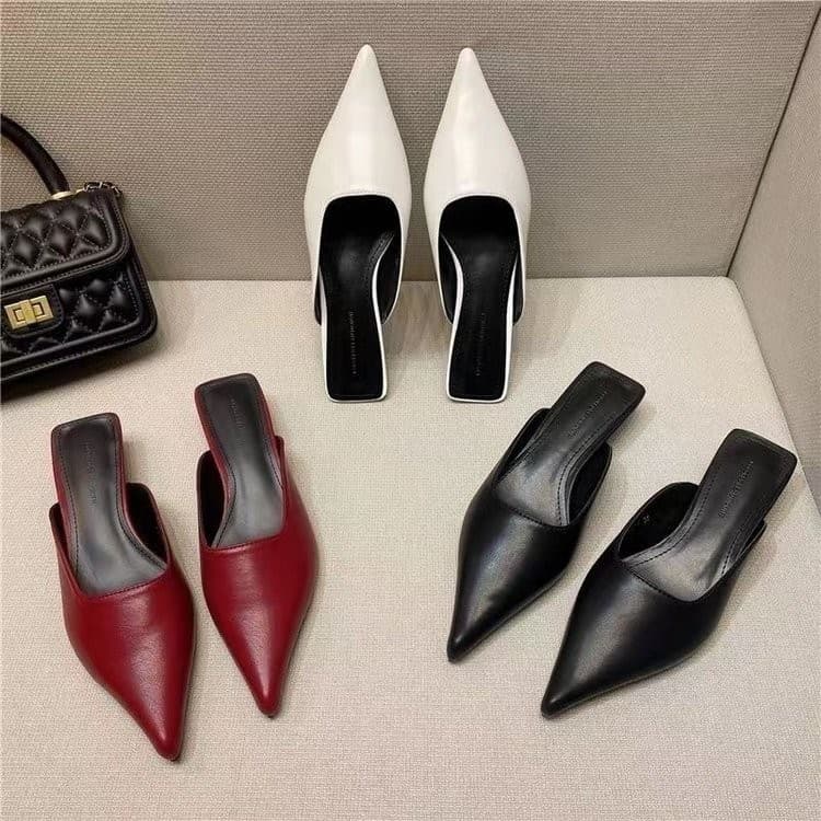 Sapatos femininos plus size com ponta e salto fino moda usar chinelos 35-41 jardas