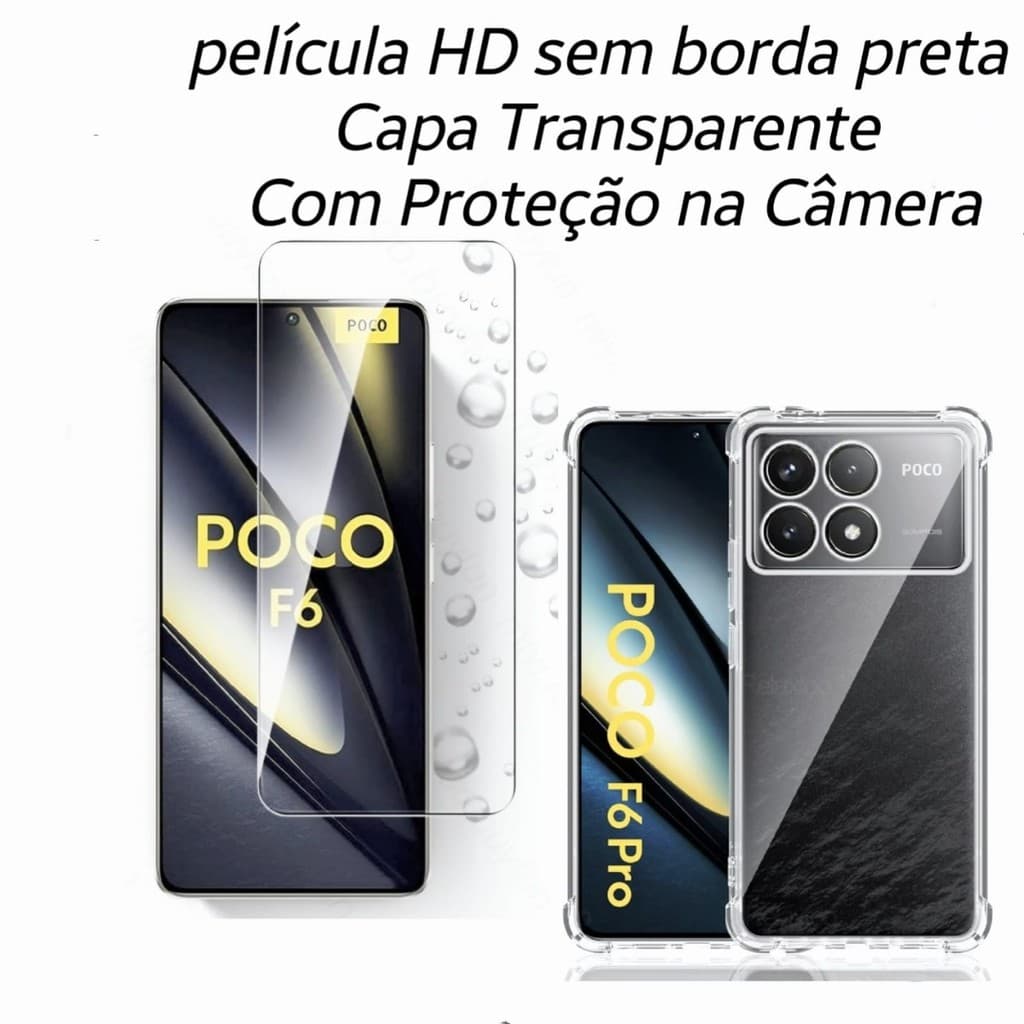 kit (2en1) poco F6 pro Poco F6 Poco F7 Poco F7 Pro película HD sem borda preta e Capa Transparente