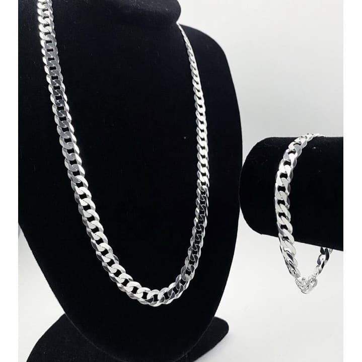 kit2 Conjunto Masculina Colar E Pulseira Corrente Prata 925 Cordão Grummet fino