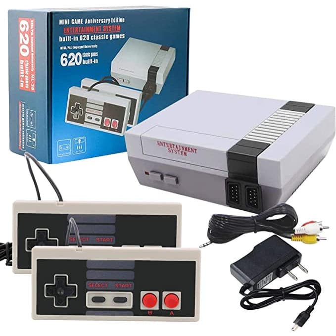 Video game mini 620 jogos retro, portátil console super clássicos emulador para tv com 2 controles, jogos antigos retro