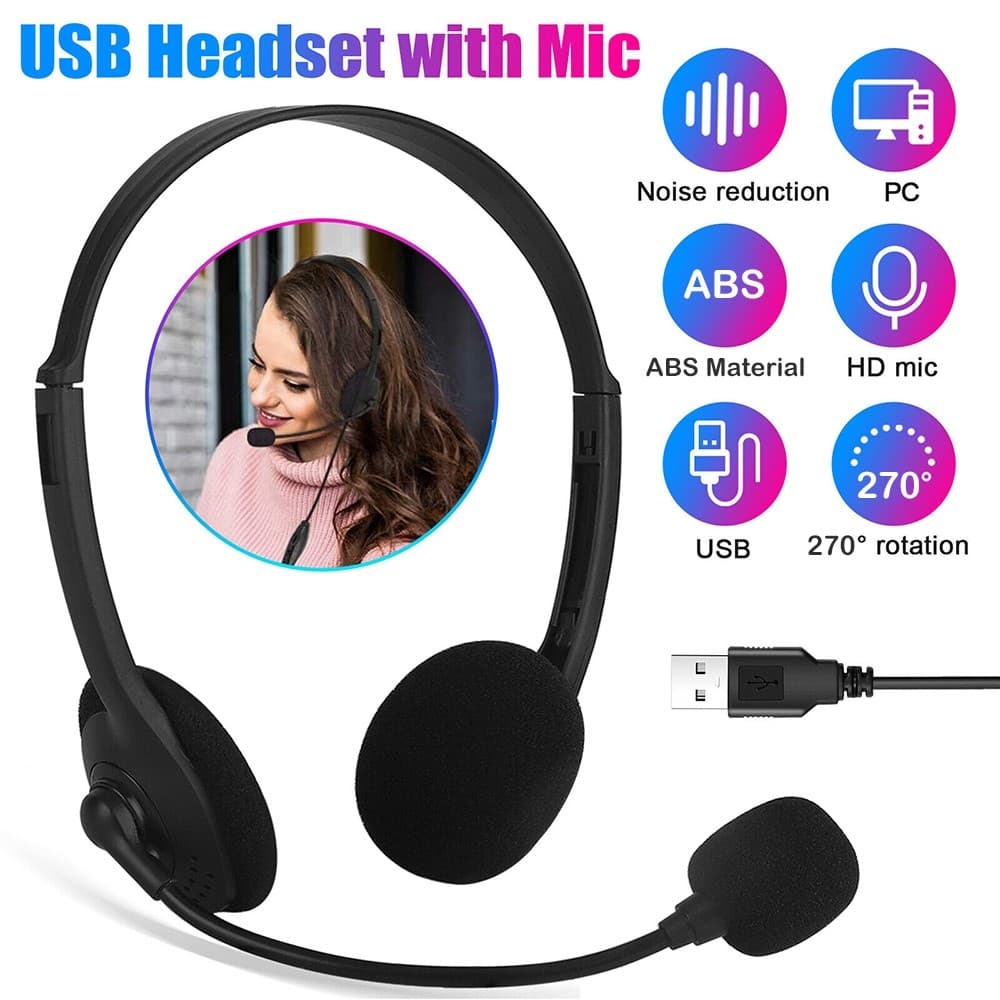 Fone De Ouvido Com Fio USB Fones Cancelamento De Ruído E Microfone Para PC , Computador/Mac/Laptop , Escritório , Casa