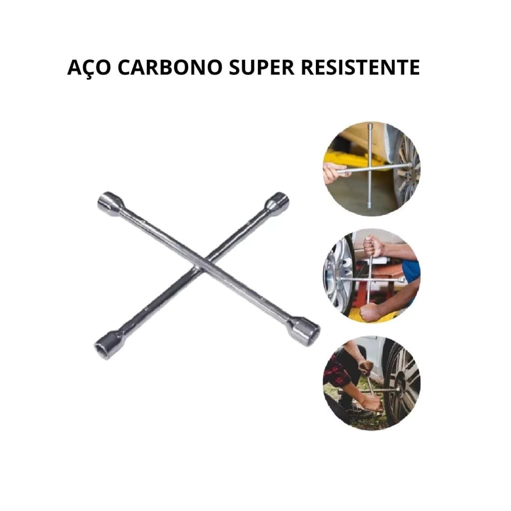 Chave de Roda Universal Aço Carbono Cruz 17 19 21 23 Profissional Cromada