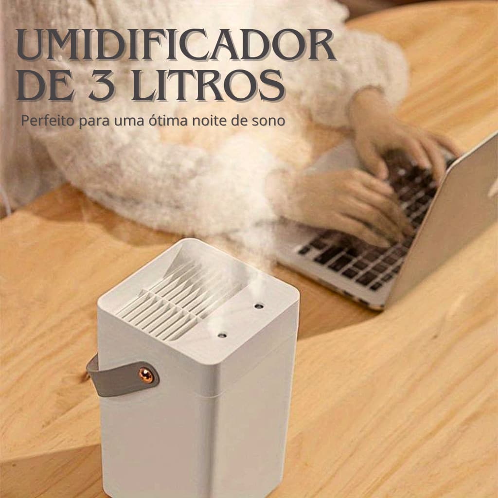 Umidificador de Ar 3 Litros Alta Capacidade / Tempo Ideal Para Uma Noite Inteira de Sono / Umidificador Portátil Elétric