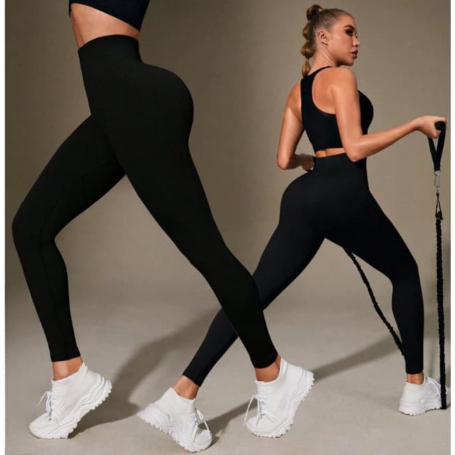 Legging plus size cintura alta Preto Legging Canelada Sem Costura para Academia Feminina