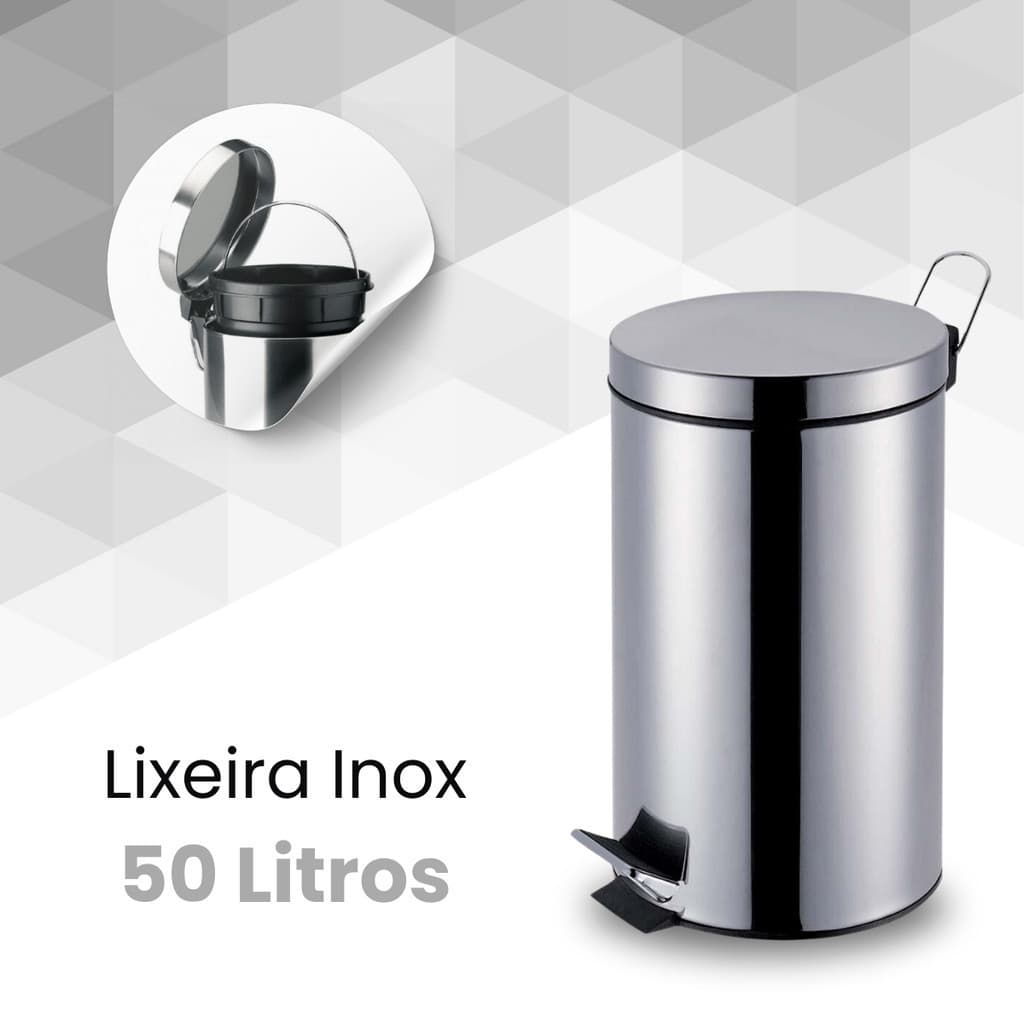 Lixeira Inox 50 Litros Com Pedal Cesto Balde Interno Removível Aço Inox
