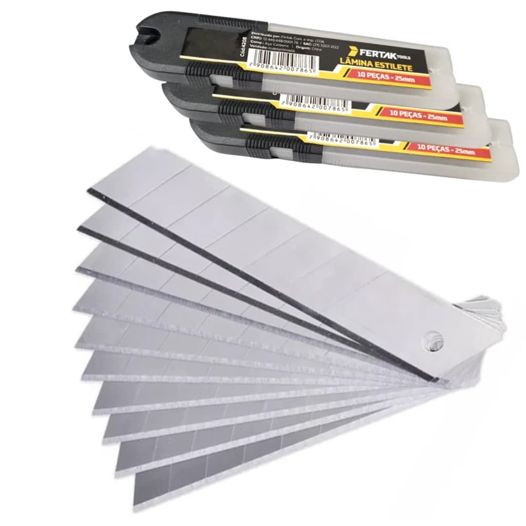 Kit Lâmina Para Estilete 25mm 30 Peças Fertak Lâmina Larga de Reposição Cortador Reforçado Oficina Obra