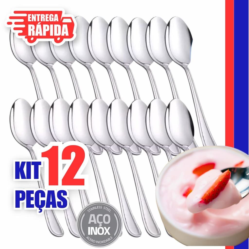 Kit 12 Colher De Sobremesa Aço Inox Para  Refeitório Restaurante Cozinha Hotel e Buffet
