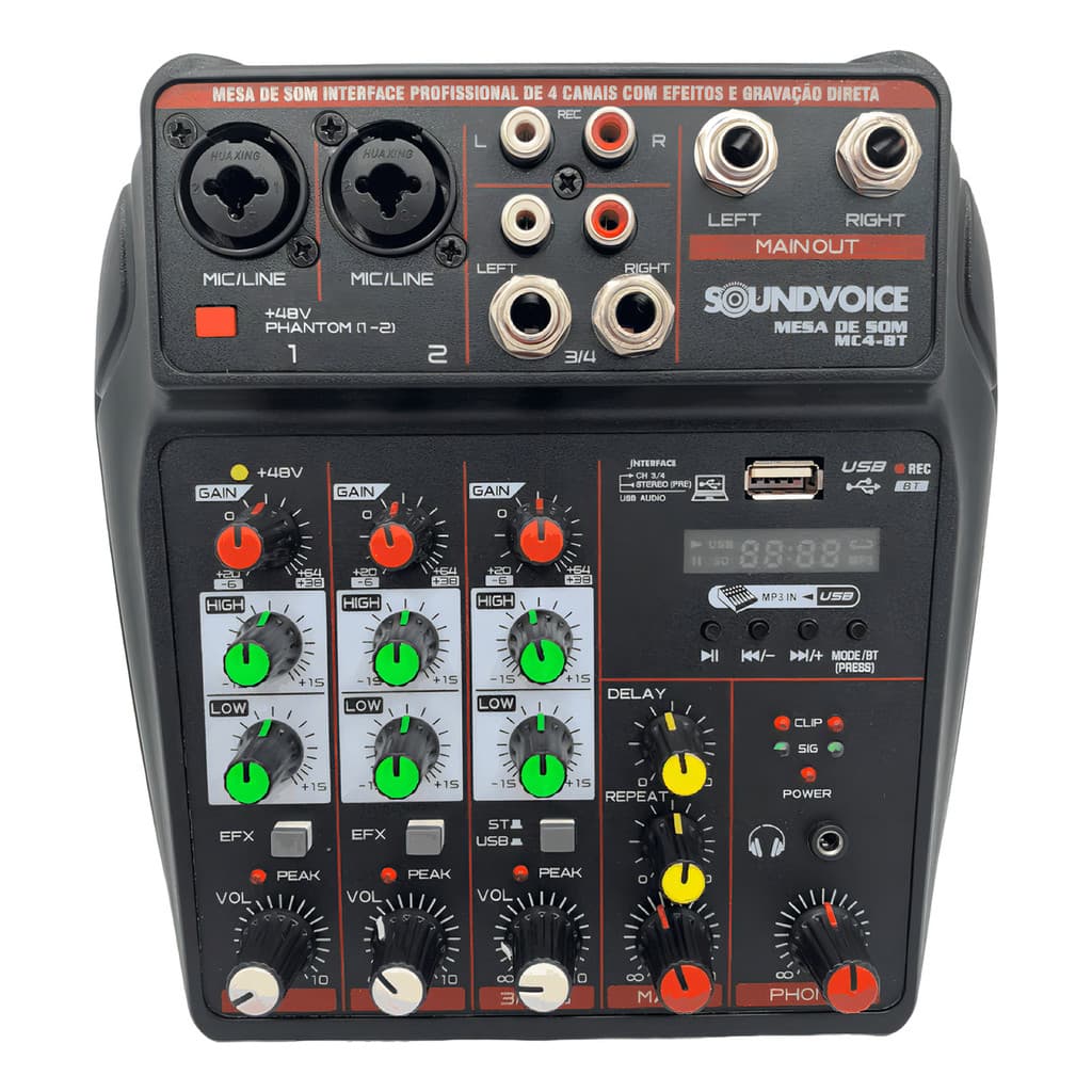 Mesa De Som Console Soundvoice Mc4-bt 110v/220v 4 Canais Bluetooth