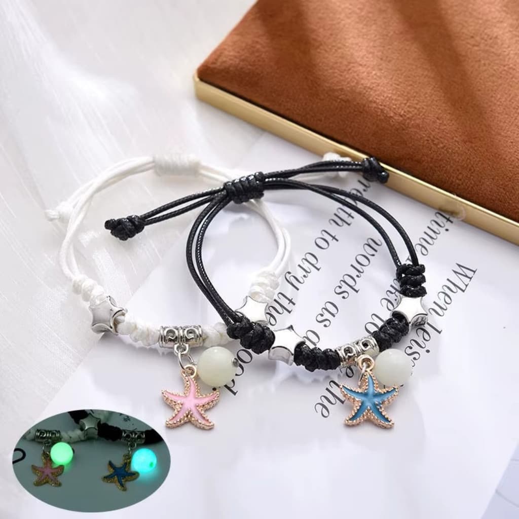 Kit 2 Pulseiras de Casal com Pingente de Estrela – Ajustáveis, Unissex e Românticas