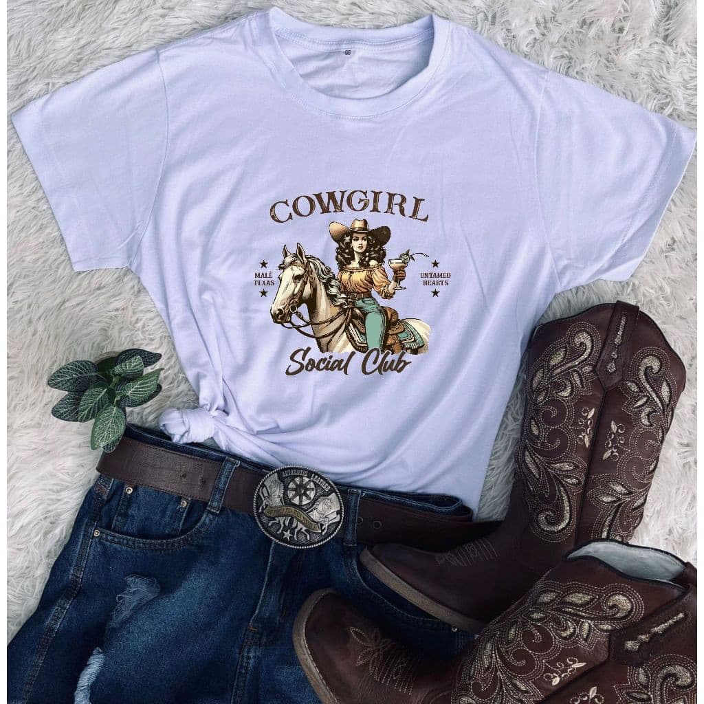 Camiseta Moda Country Boiadeira Estilosa Varias Cores Tshirt Baby Look Algodão