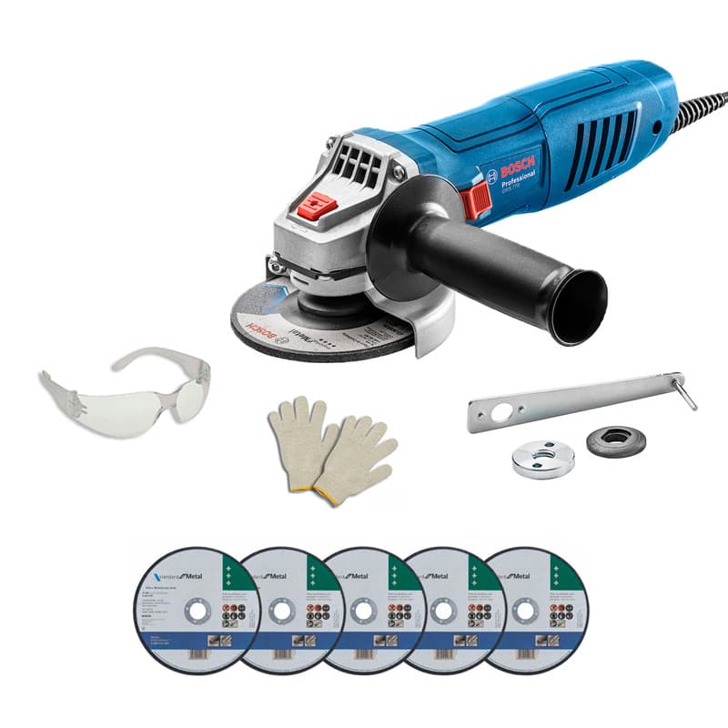 Bosch Esmerilhadeira GWS770 770W 115mm 12000rpm Kit com Discos Luvas Óculos