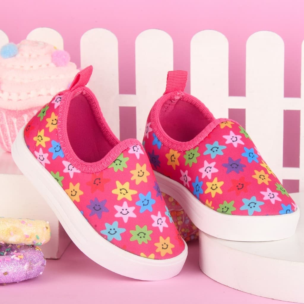 Tenis Lycra Infantil Esportivo Juvenil Menina Calçados Slip on Calce Fácil Caminhada Estrelinha Escolar