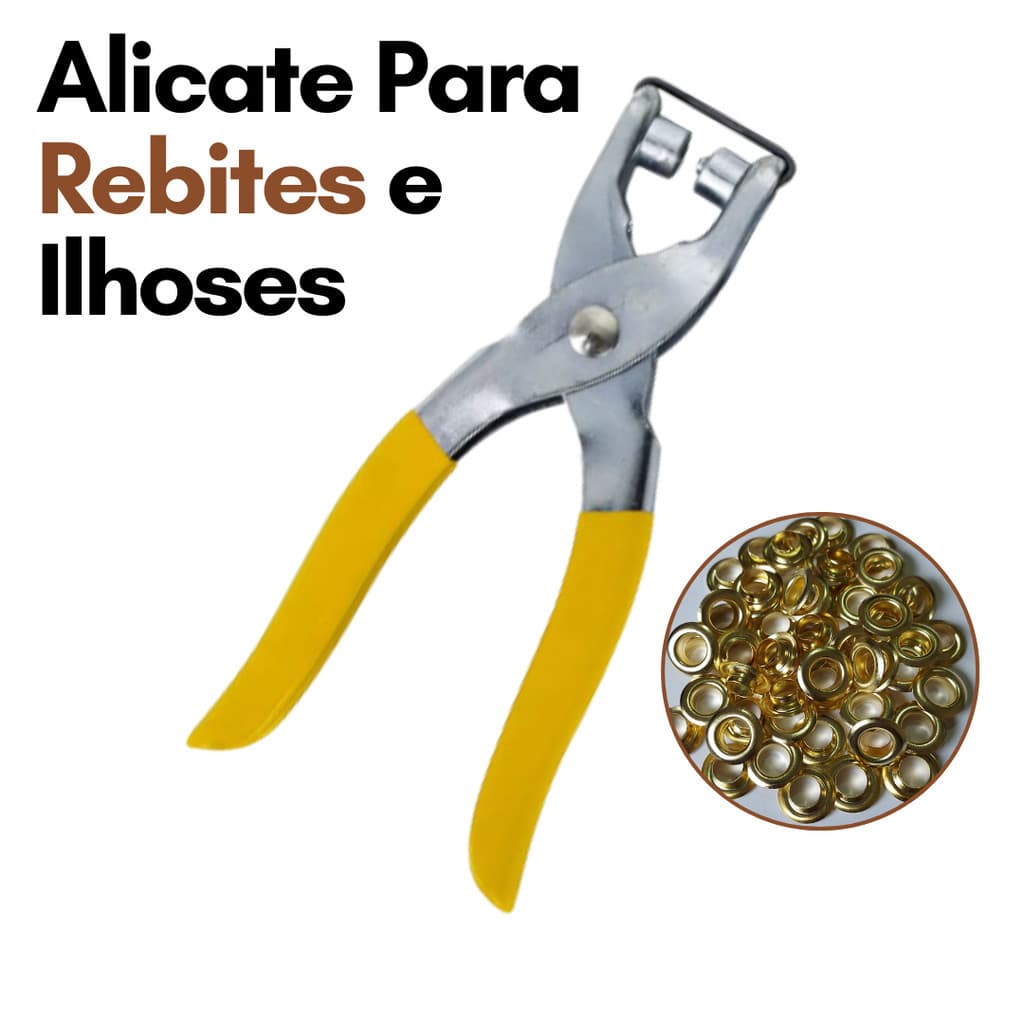 Alicate Ilhos com 100 Ilhoses Aplica Ilhos para Roupa Dourado