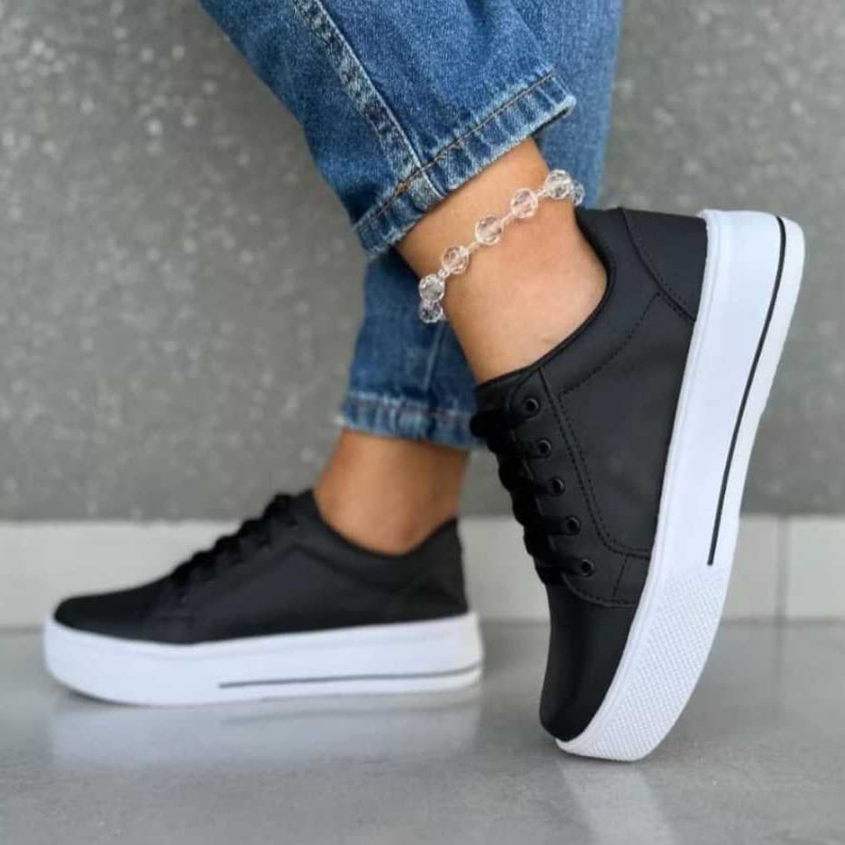 Tênis Casual Unissex com Solado Branco Plataforma Sintético Conforto Detalhe de Cadarço