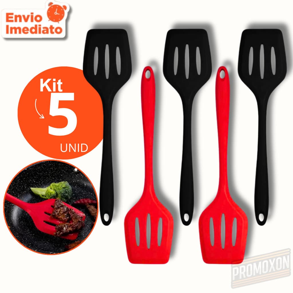 Combo de Espátula de Silicone Vazada Chapeiro Fritura Antiaderente