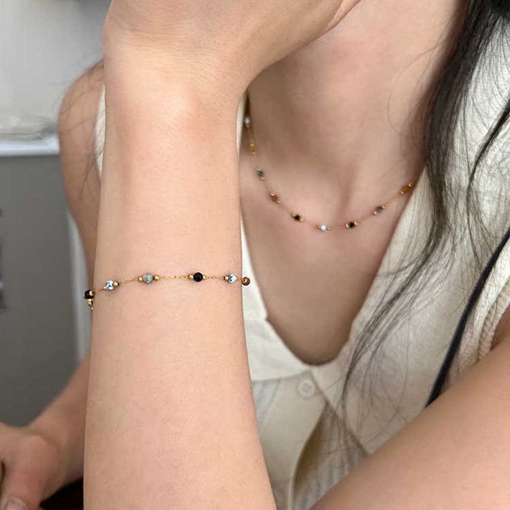 Colar De Clavícula Com Contas Coloridas , Pedra Natural , Costura De Feijão , Pulseira De Aço De Titânio , Presente