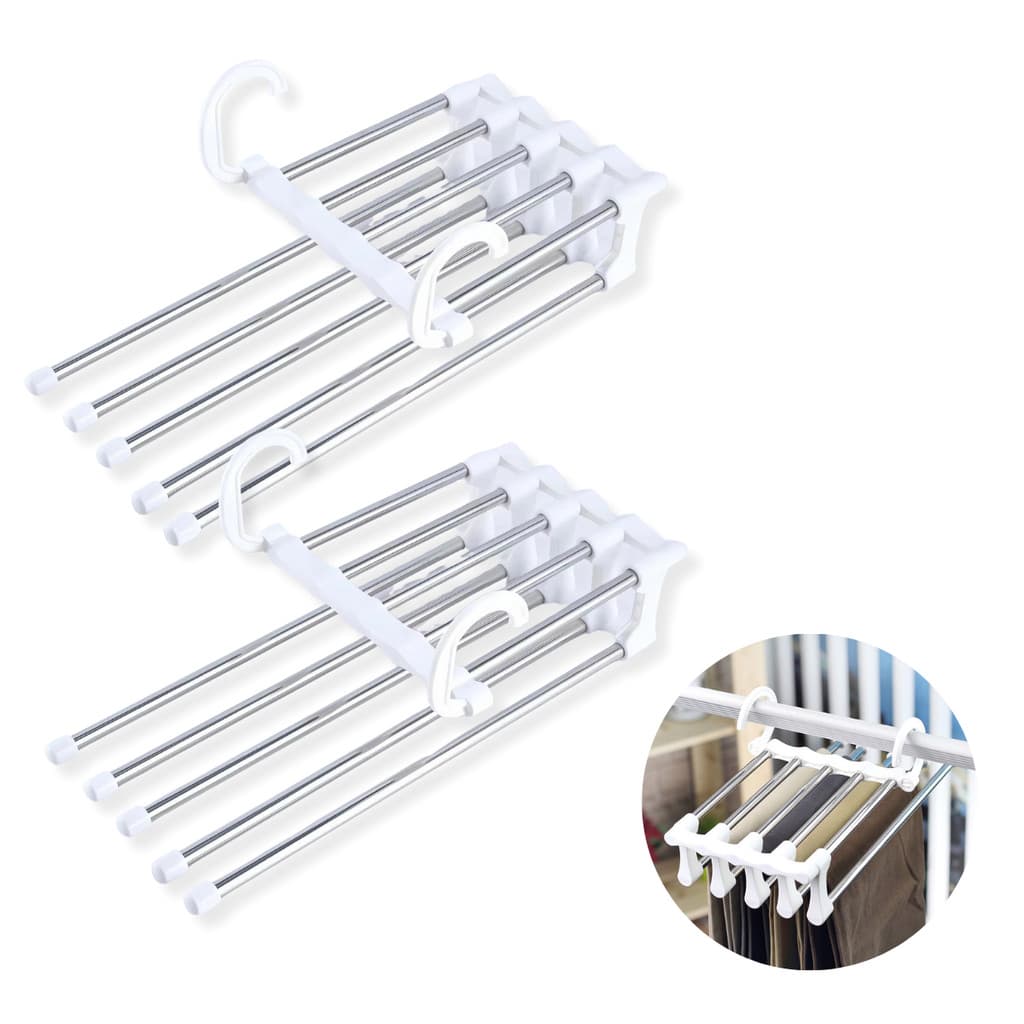 Kit 2 Peças Cabide De Roupas 5 Em1 Organizadores Para Guarda Calças Retrátil Aço Inoxidável