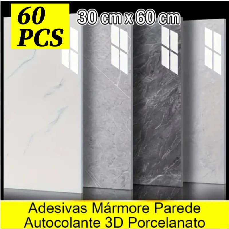 Adesivos de Parede 60x30 Revestimento em Mármore Placas Adesivas Banheiro Cozinha Lavabo Cerâmica