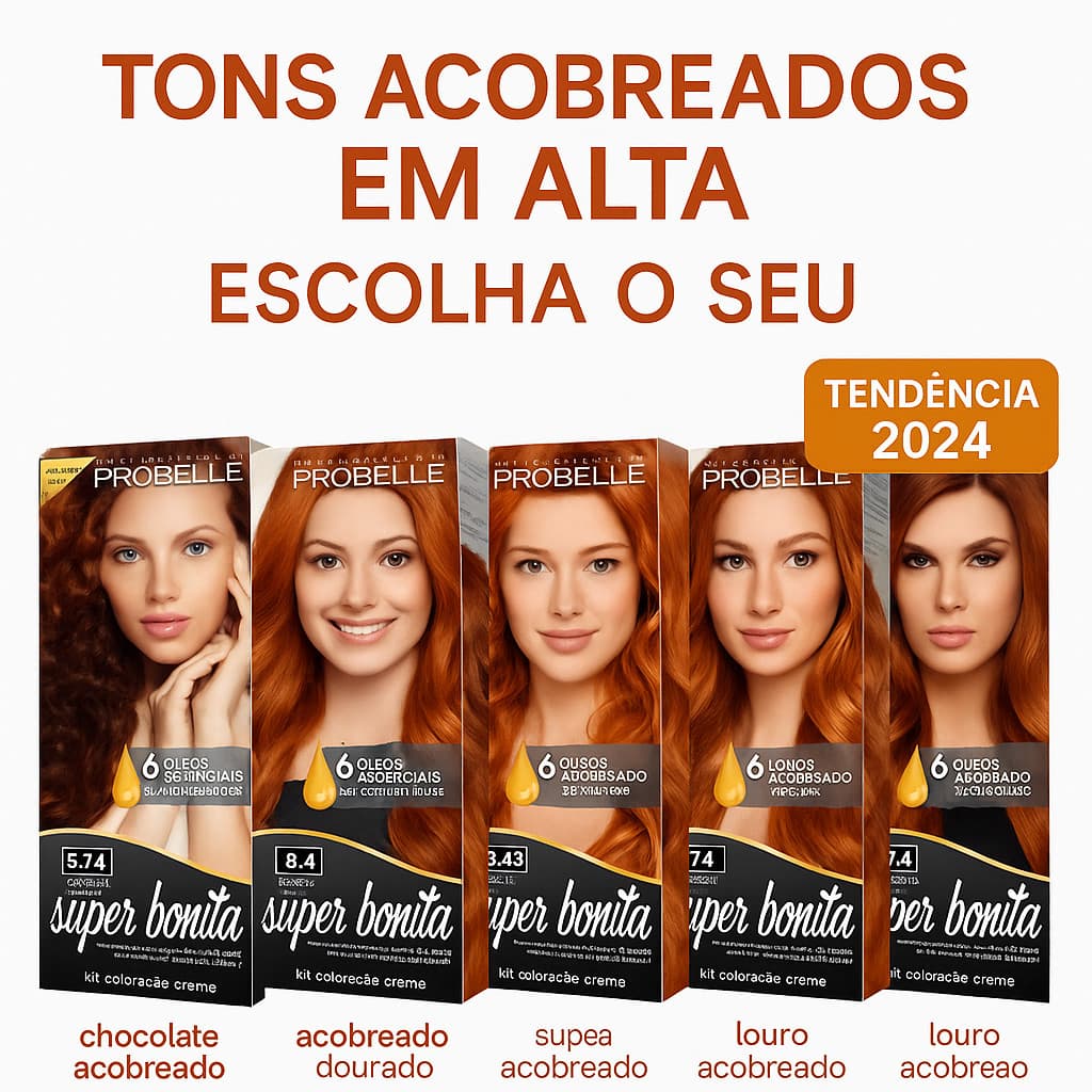 Coloração Super Bonita 50g Tons de Acobreados ESCOLHA O SEU Probelle 5.74 6.4 7,4 8.4 8.43