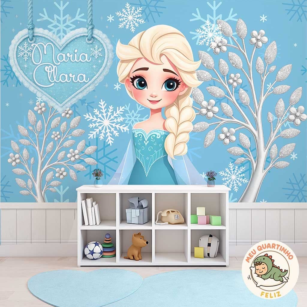 Papel de Parede Tema Frozen Elsa Deluxe + Coração Nome Personalizado